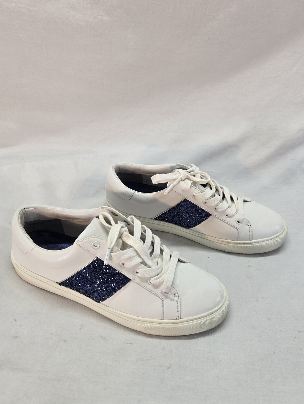Tory Burch Women's 10M Snow White Navy Carter Glitter Lace-Up Sneakers